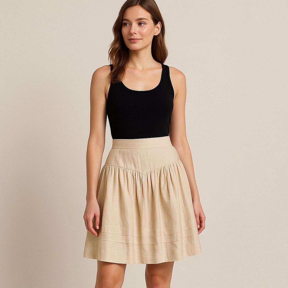 Leifsdottir Linen Blend A-Line Pleated Knee Length Skirt Metallic Gold Medium 6